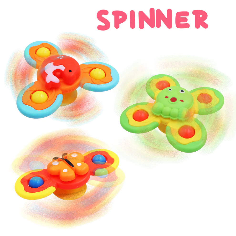 Interactive Spinner Toy Set of 3 – Montessori Baby & Toddler Bath and Highchair Entertainment, Multicolour