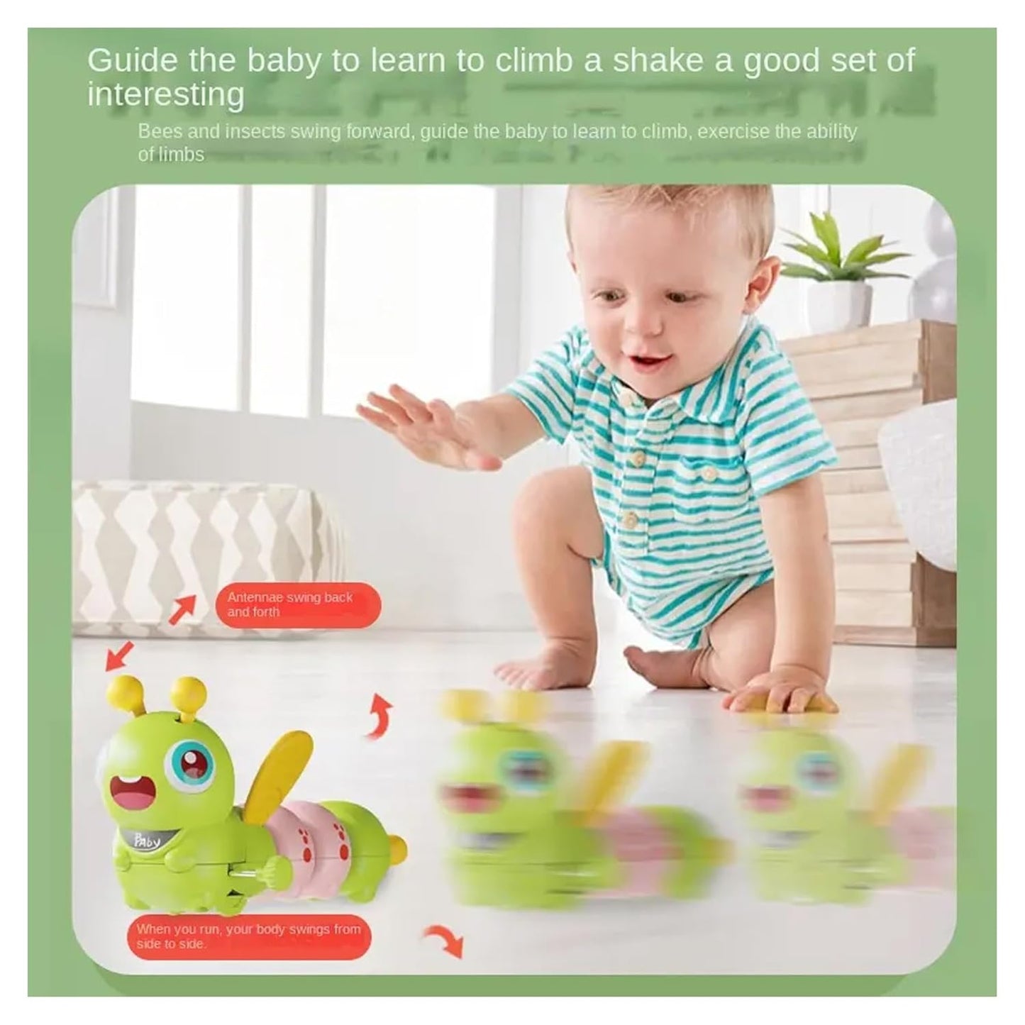 Zunbella Wind-Up Caterpillar Toy for Babies β Cute Insect Toy with Moving Legs & Wings β Non-Toxic Early Learning Toy for Kids 1+ Year