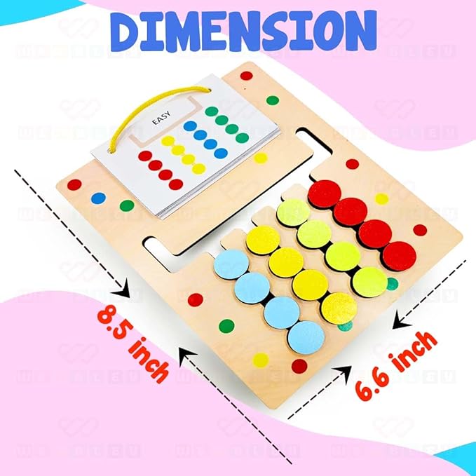 Zunbella Wooden Color Matching Puzzle for Kids – Montessori Logic Game with Sliding Pegs & Pattern Cards