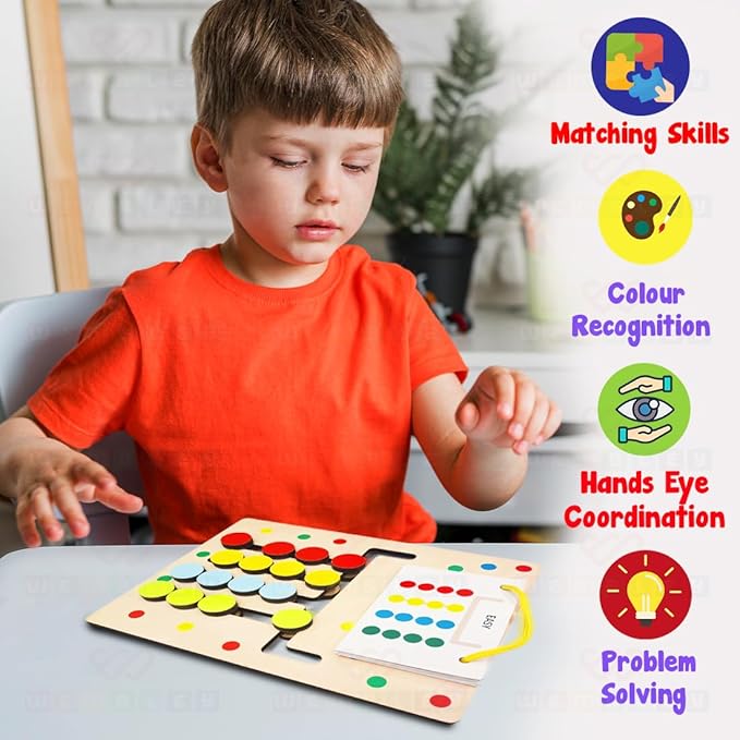Zunbella Wooden Color Matching Puzzle for Kids – Montessori Logic Game with Sliding Pegs & Pattern Cards