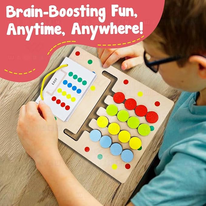 Zunbella Wooden Color Matching Puzzle for Kids – Montessori Logic Game with Sliding Pegs & Pattern Cards