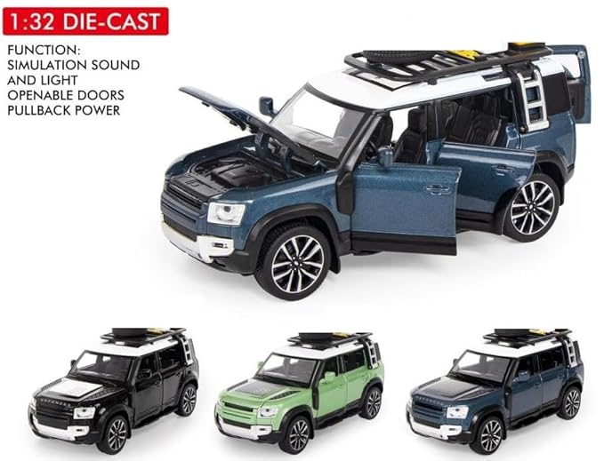 Range Rover Defender 1:32 Scale Model Car Exclusive Alloy Metal Pull Back Die-cast Car Metal Pullback Toy car with Openable Doors & Light Music Best Gifts Toys Kids