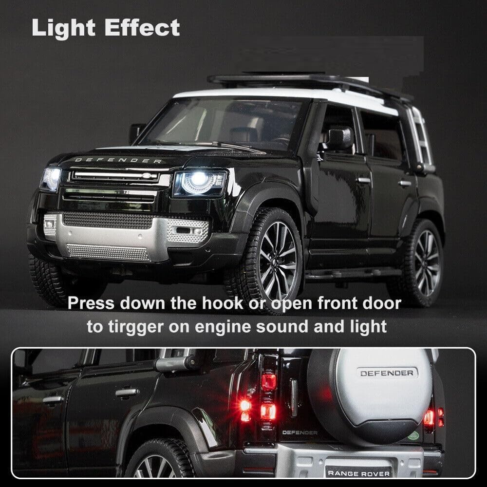 Range Rover Defender 1:32 Scale Model Car Exclusive Alloy Metal Pull Back Die-cast Car Metal Pullback Toy car with Openable Doors & Light Music Best Gifts Toys Kids