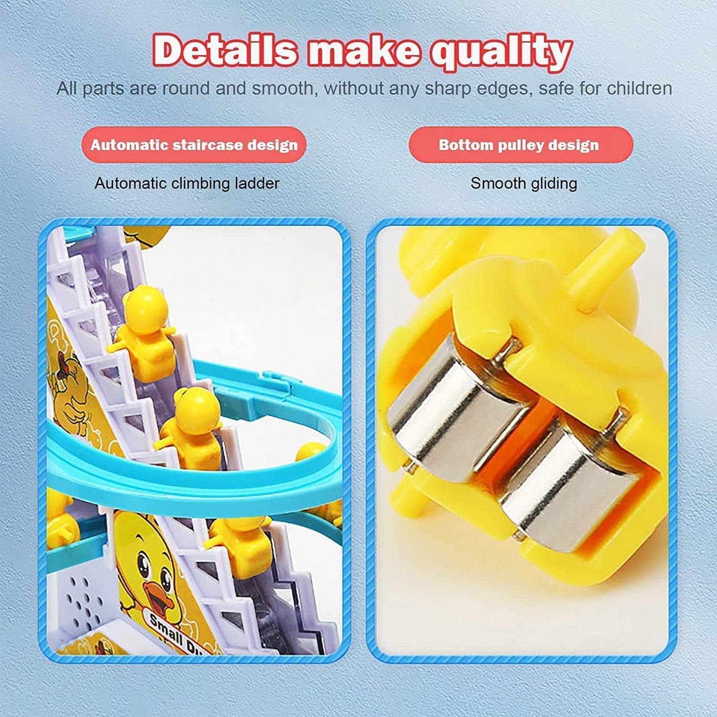 Duck Slide Toy Set, Funny Automatic Stair-Climbing Ducklings Cartoon Race Track Set Duck Roller Coaster Escalator Toy with Flashing Lights & Music