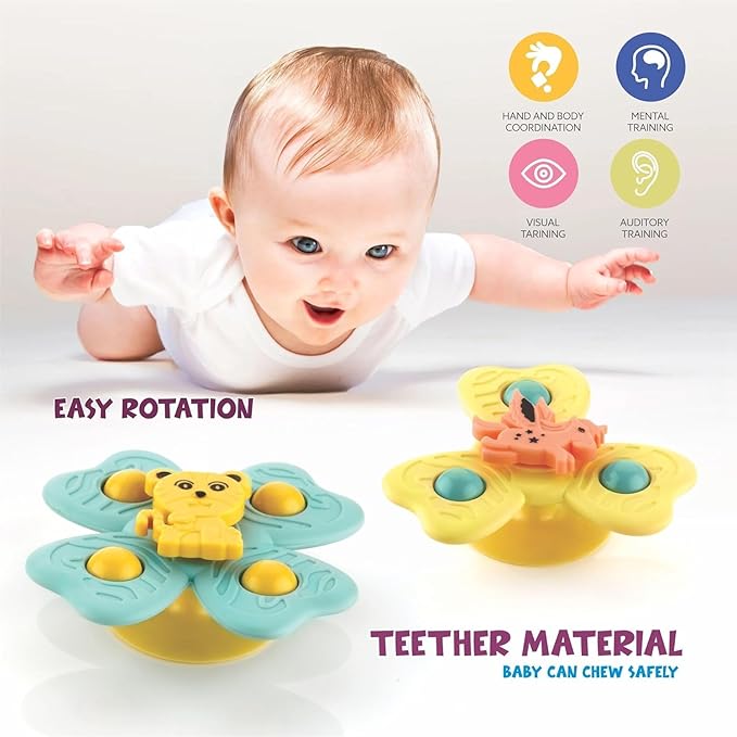 Suction Cup Spinner Toys for Babies – Montessori Bath & Highchair Spinning Toy Set (Pack of 3, Ages 6 Months+)