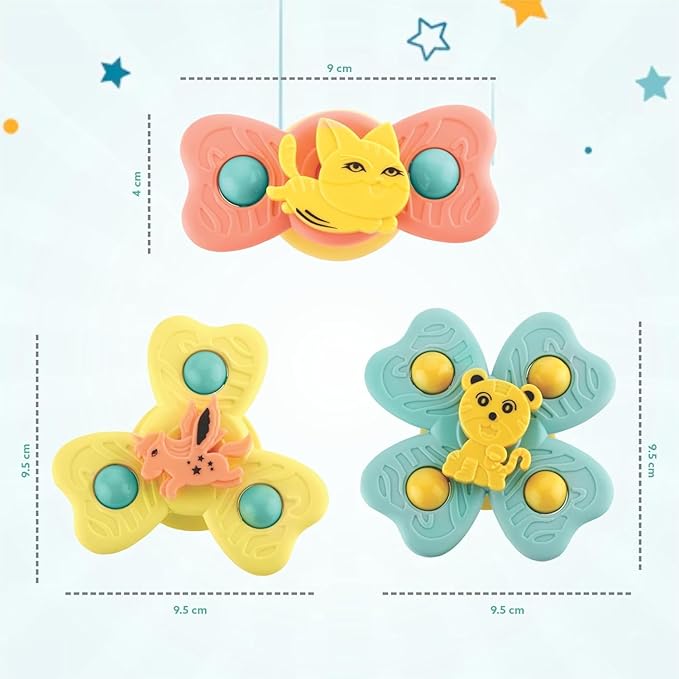Suction Cup Spinner Toys for Babies – Montessori Bath & Highchair Spinning Toy Set (Pack of 3, Ages 6 Months+)
