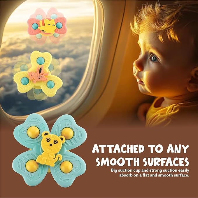 Suction Cup Spinner Toys for Babies – Montessori Bath & Highchair Spinning Toy Set (Pack of 3, Ages 6 Months+)