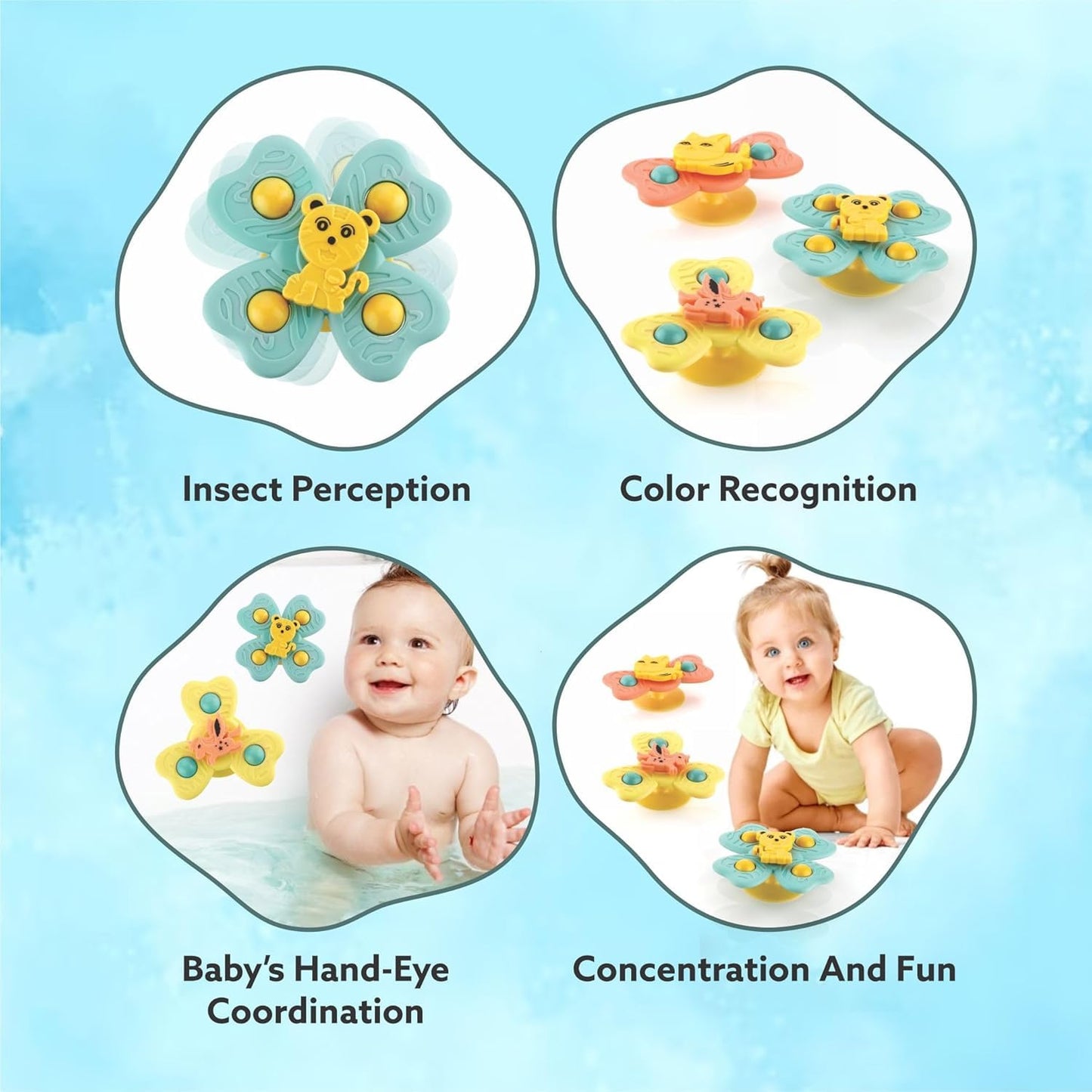 Suction Cup Spinner Toys for Babies – Montessori Bath & Highchair Spinning Toy Set (Pack of 3, Ages 6 Months+)