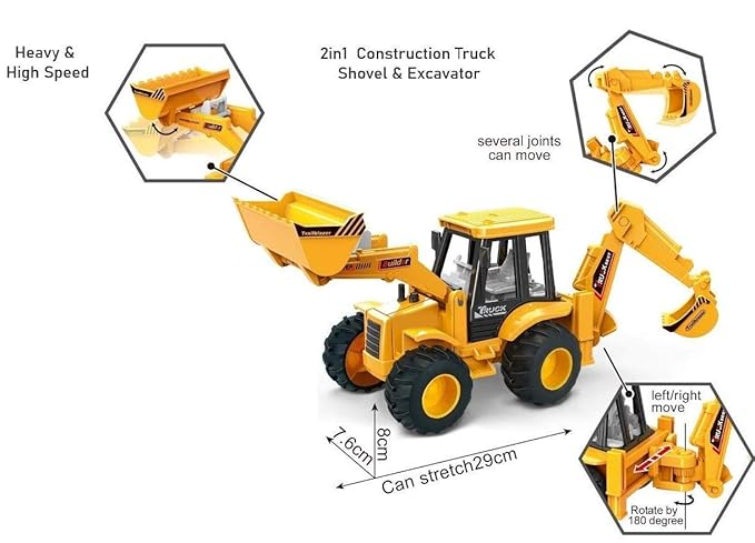 2‑in‑1 Bulldozer & Excavator Construction Toy – Durable Push‑Along Vehicle for Kids 2+ Years