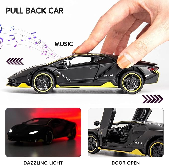 Lamborghini Car Toy Die-cast Metal Car Model Car Pull Back car Super car with Openable Doors with Sound and Light for Birthdays Gift Party Decorations Great for Kids Boys Girls 1:32 Scale