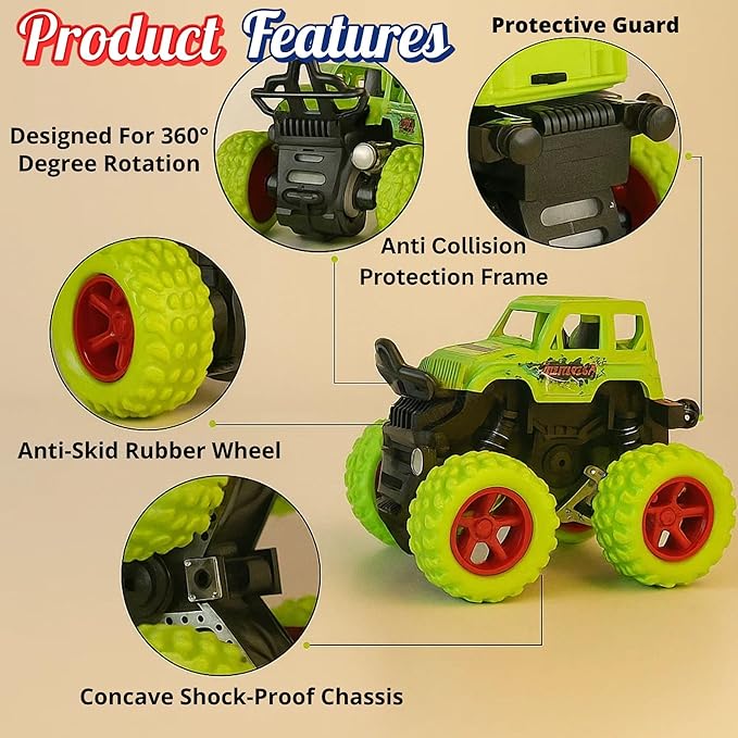 Zunbella Monster Truck Toy Duo – Friction Powered Flip Cars for Toddlers – Stunt Vehicle Twin Pack