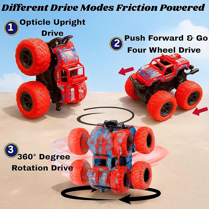 Zunbella Monster Truck Toy Duo – Friction Powered Flip Cars for Toddlers – Stunt Vehicle Twin Pack