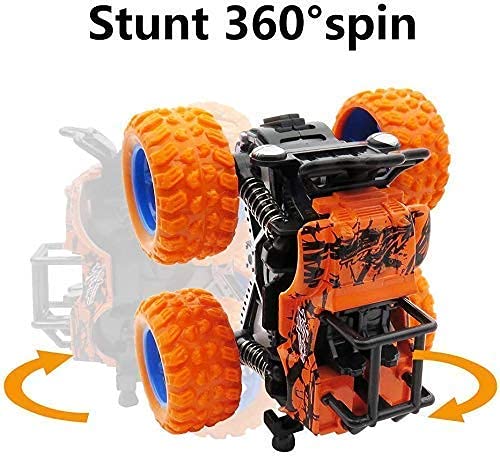 Zunbella Friction Powered Monster Truck Toy Set – 360° Stunt Cars for Kids – Set of 4 with Oversized Wheels