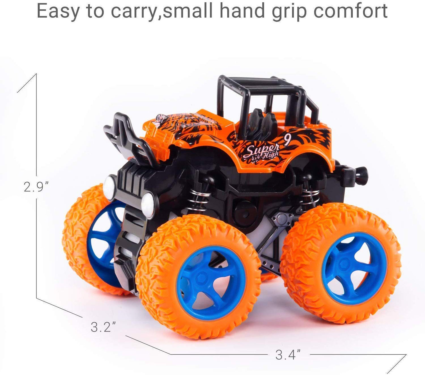 Zunbella Friction Powered Monster Truck Toy Set – 360° Stunt Cars for Kids – Set of 4 with Oversized Wheels