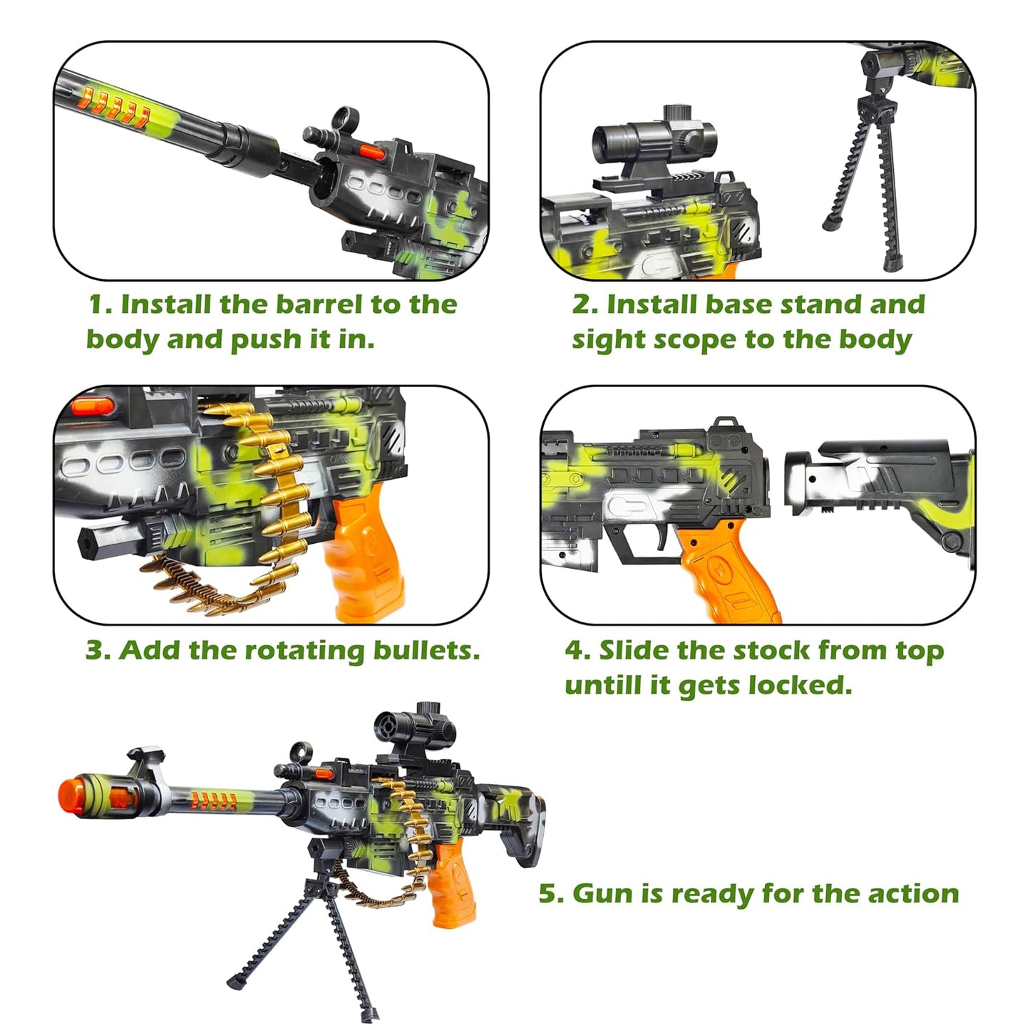 Zunbella PUBG Style Toy Gun for Kids โ Battery-Operated with Lights, Music & Vibrating Effects โ Big Combat Machine Toy for 3+ Years