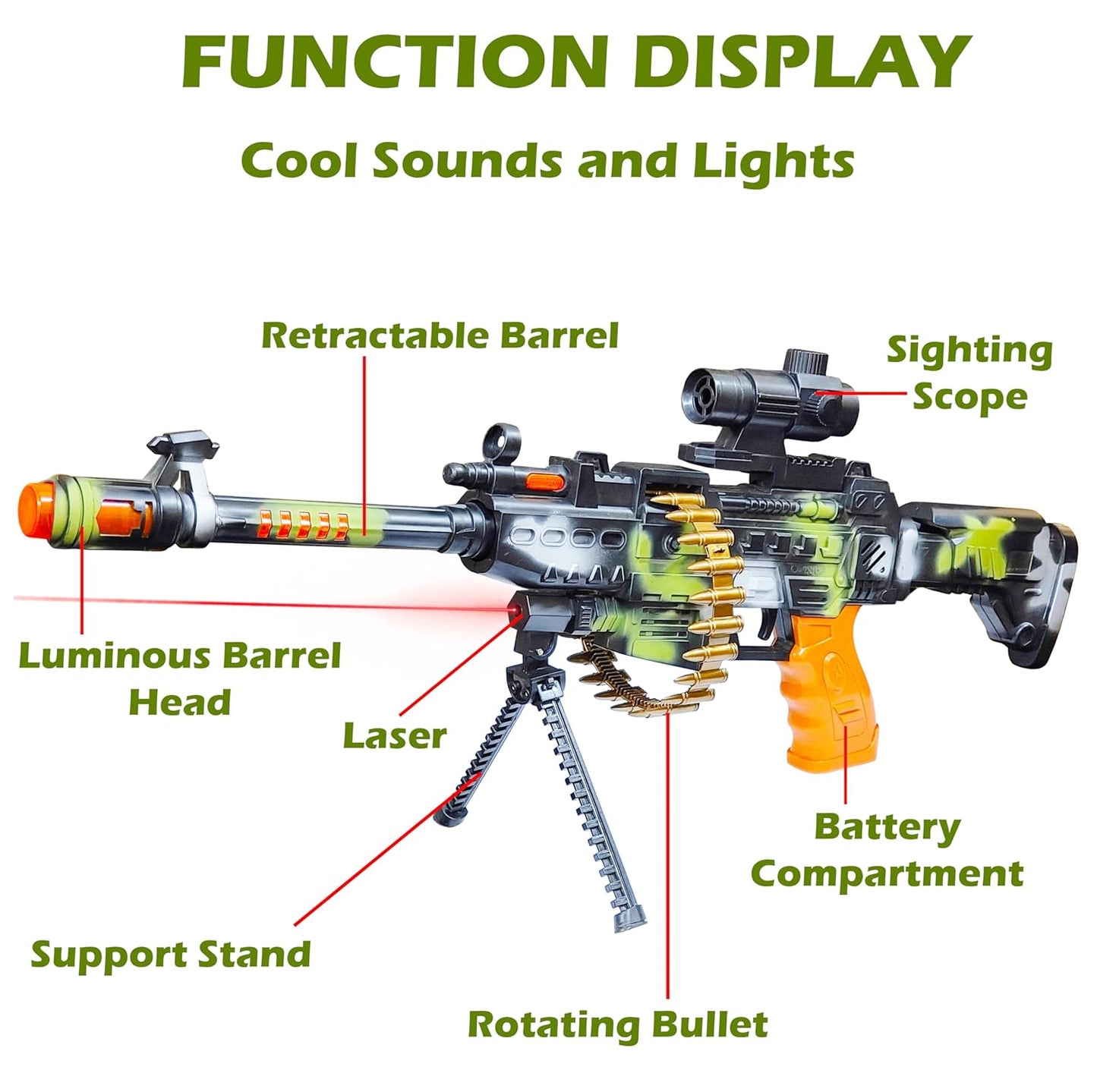 Zunbella PUBG Style Toy Gun for Kids โ Battery-Operated with Lights, Music & Vibrating Effects โ Big Combat Machine Toy for 3+ Years