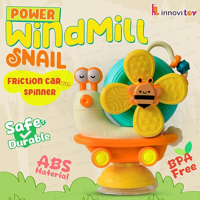 Zunbella Spinning Snail Baby Toy – Suction Cup Fidget Spinner with Bee Design – Sensory Toy for 6M+
