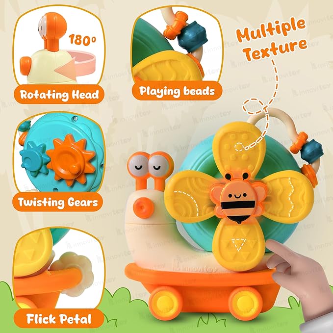 Zunbella Spinning Snail Baby Toy – Suction Cup Fidget Spinner with Bee Design – Sensory Toy for 6M+