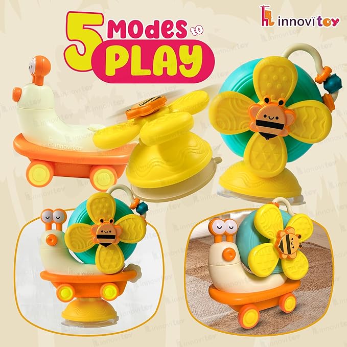 Zunbella Spinning Snail Baby Toy – Suction Cup Fidget Spinner with Bee Design – Sensory Toy for 6M+