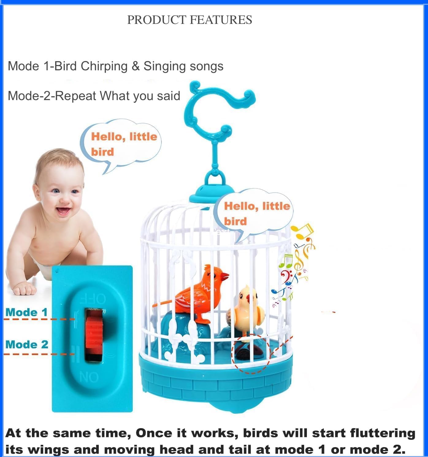 Talking Bird Toy for Kids | Interactive Toy & Repeat What You Said | Singing & Chirping in The Birdcage | Gifts for Babies, Kids & Children