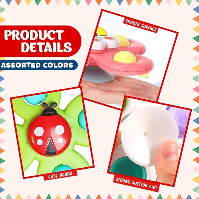Zunbella Suction Cup Spinner Toys for Babies – Waterproof Montessori Bath Toys (Set of 3) for Kids 6 Months+