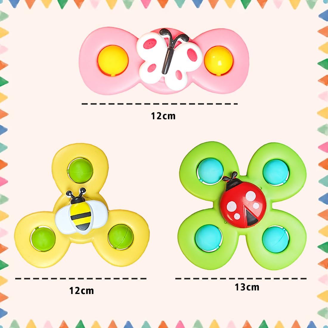 Zunbella Suction Cup Spinner Toys for Babies – Waterproof Montessori Bath Toys (Set of 3) for Kids 6 Months+