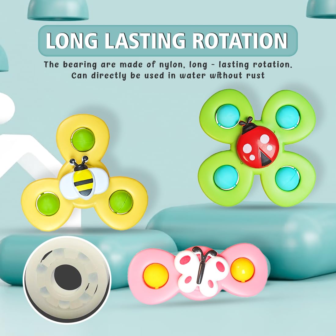 Zunbella Suction Cup Spinner Toys for Babies – Waterproof Montessori Bath Toys (Set of 3) for Kids 6 Months+