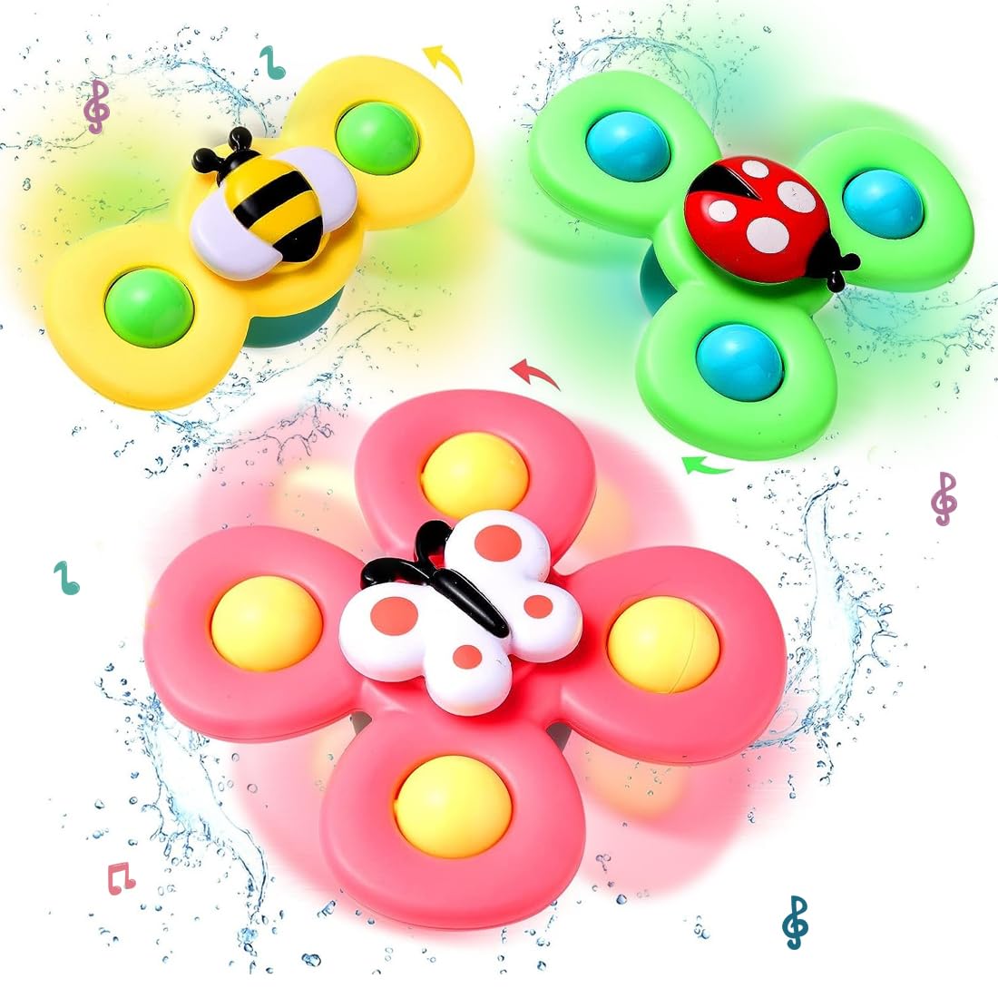 Zunbella Suction Cup Spinner Toys for Babies – Waterproof Montessori Bath Toys (Set of 3) for Kids 6 Months+