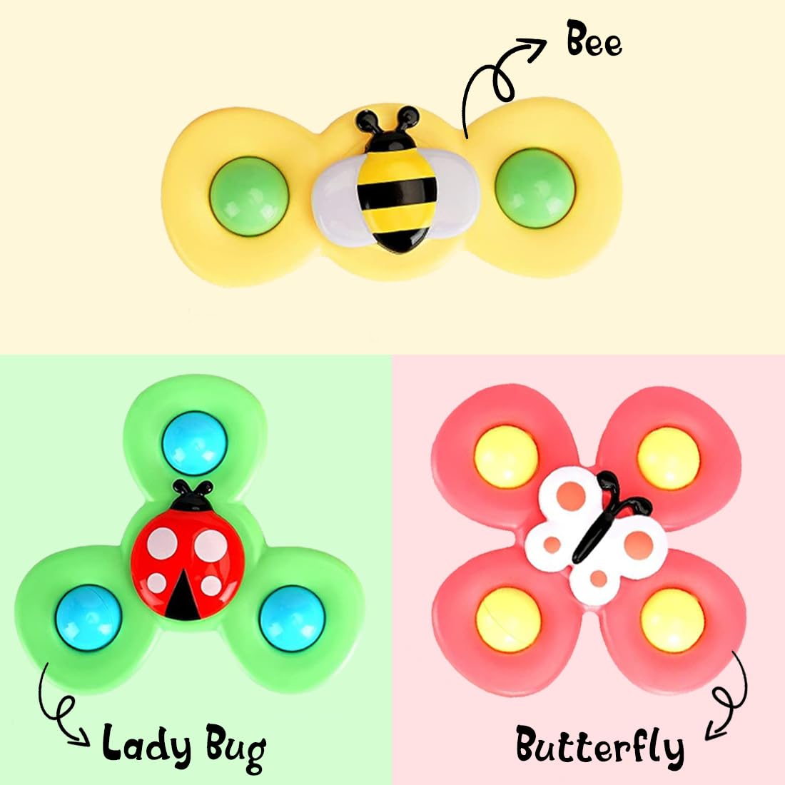 Zunbella Suction Cup Spinner Toys for Babies – Waterproof Montessori Bath Toys (Set of 3) for Kids 6 Months+
