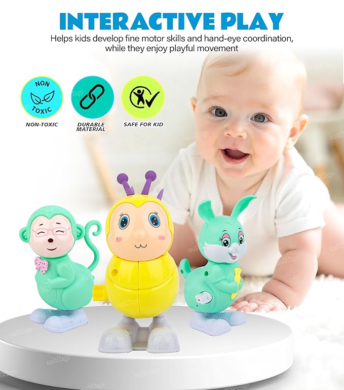 Wind-Up Animal Toys for Kids – Set of 3 Cute Bird, Bee & Chick Figures – Early Learning Baby Toys with Movable Parts