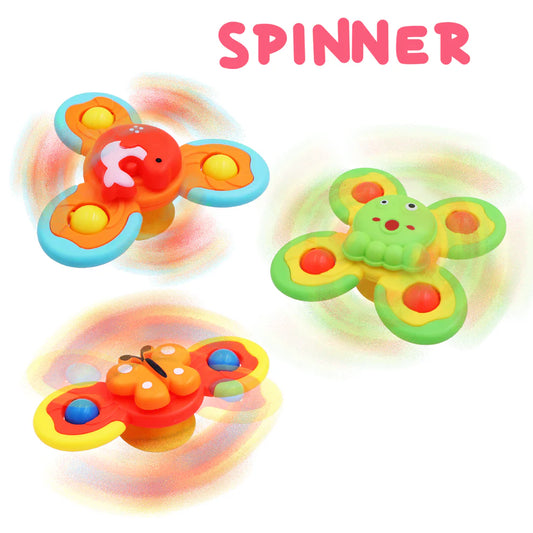 Interactive Spinner Toy Set of 3 – Montessori Baby & Toddler Bath and Highchair Entertainment, Multicolour