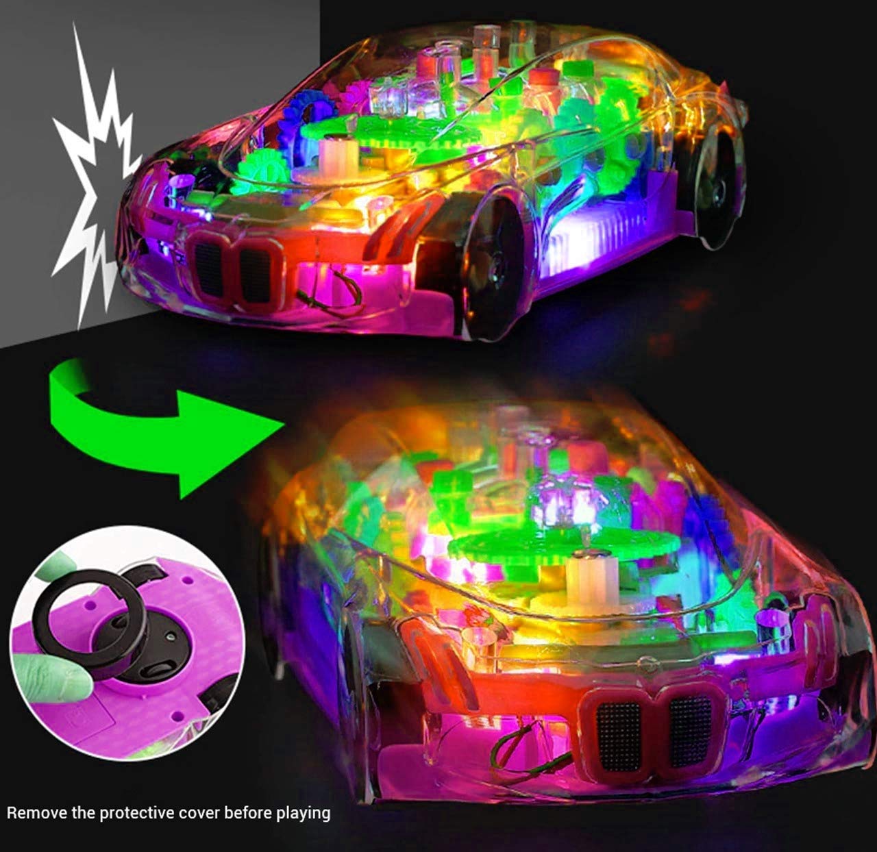 3D Transparent Mechanical Car Toy for Kids with Gear Technology 3D Light Musical Sound & 360 Degree Rotation (Gear Car)