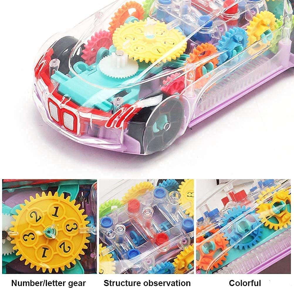 3D Transparent Mechanical Car Toy for Kids with Gear Technology 3D Light Musical Sound & 360 Degree Rotation (Gear Car)