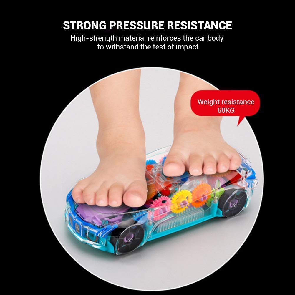 3D Transparent Mechanical Car Toy for Kids with Gear Technology 3D Light Musical Sound & 360 Degree Rotation (Gear Car)