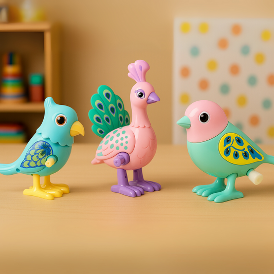 Wind-Up Bird Toys for Kids – Set of 3 Colorful Birds & Peacock – Fun Early Learning Animal Toys for Toddlers