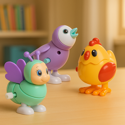 Wind-Up Animal Toys for Kids – Set of 3 Cute Bird, Bee & Chick Figures – Early Learning Baby Toys with Movable Parts