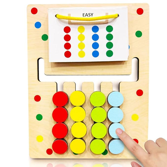 Zunbella Wooden Color Matching Puzzle for Kids – Montessori Logic Game with Sliding Pegs & Pattern Cards