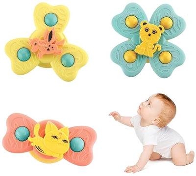 Suction Cup Spinner Toys for Babies – Montessori Bath & Highchair Spinning Toy Set (Pack of 3, Ages 6 Months+)