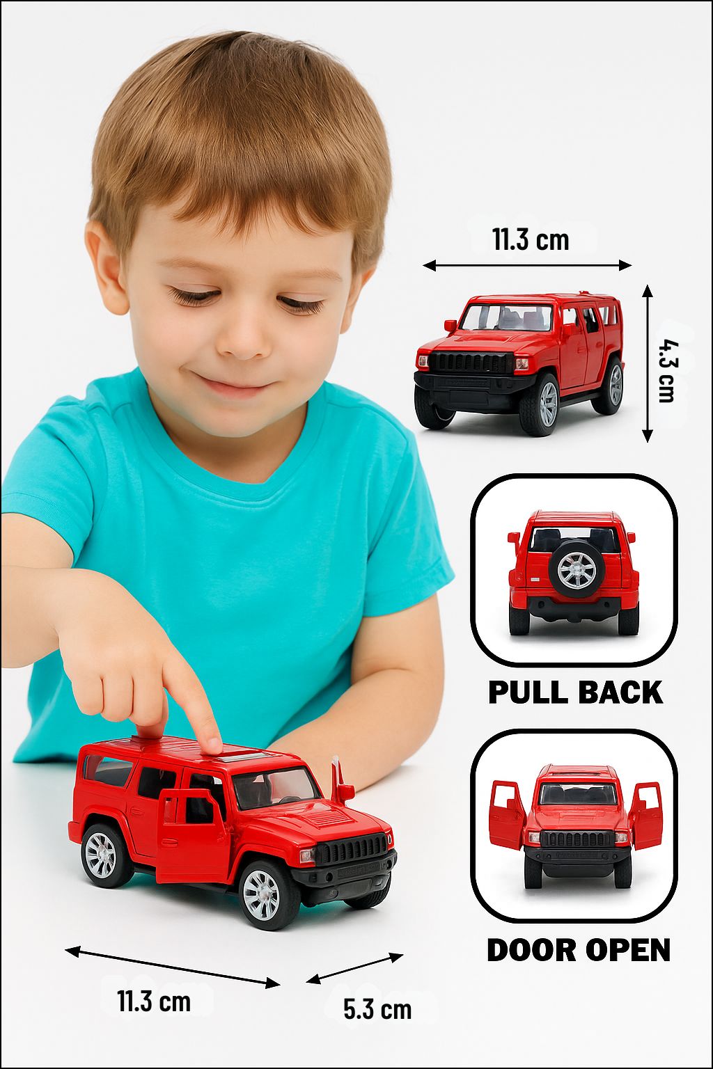 Zunbella Hummer Die-Cast Toy Car – 1:36 Scale SUV Model with Pull-Back Action & Opening Doors