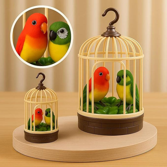 Realistic Singing & Chirping Bird Battery Operated Hanging Cage Pinjra Sensory Touch Gift for Baby Birthday Educational and Entertaining Toy Musical Singing Home Decor Garden for Kids.