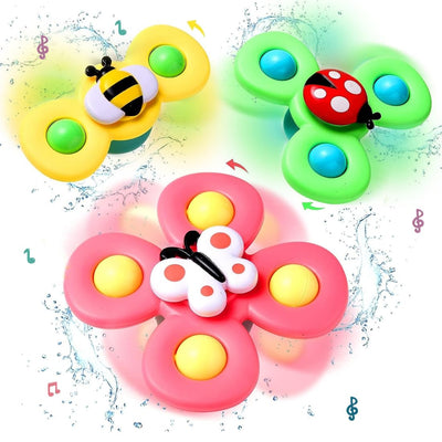 Zunbella Suction Cup Spinner Toys for Babies – Waterproof Montessori Bath Toys (Set of 3) for Kids 6 Months+