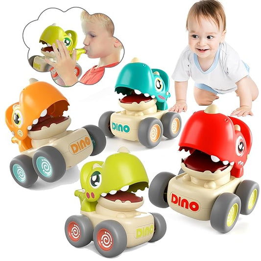 Zunbella Dino Whistle Cars – 4pc Dinosaur Cars with Sound & Motion – Fun Rolling Toys for Toddlers